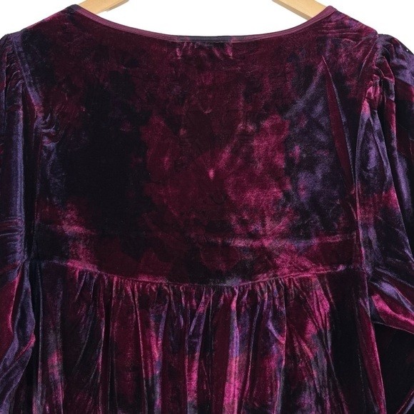 Whimsigoth Boho Velvet Burgundy & Purple Tie-Dyed Look Peasant Top Size Medium - Picture 6 of 12